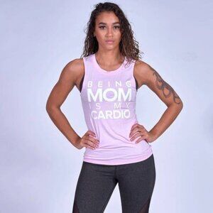 Women's Pink "Being Mom Is My Cardio" Tank Top XS
